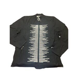 Jamie Sadock Black Full Zip Sweater White Embroidered Design Zip Pockets Size L